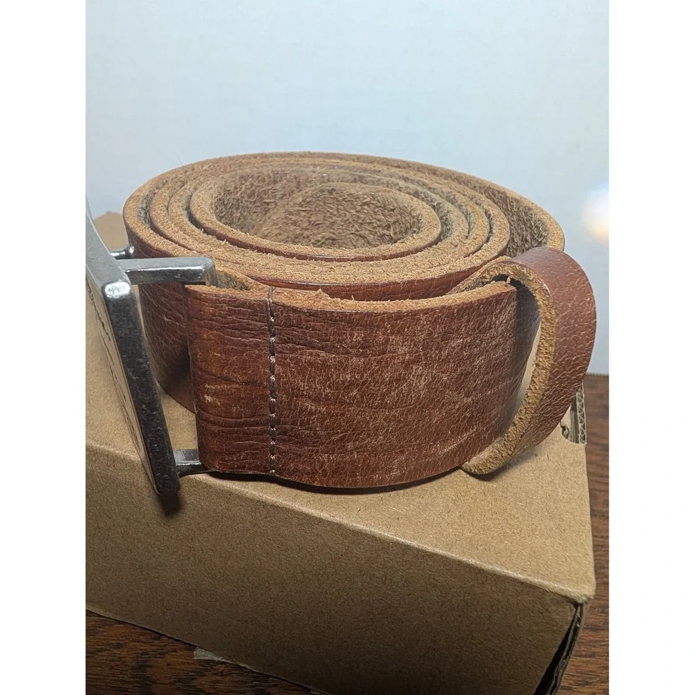 American Living Belt Mens M Brown Good Distressed Leather Eagle Plaque Buckle